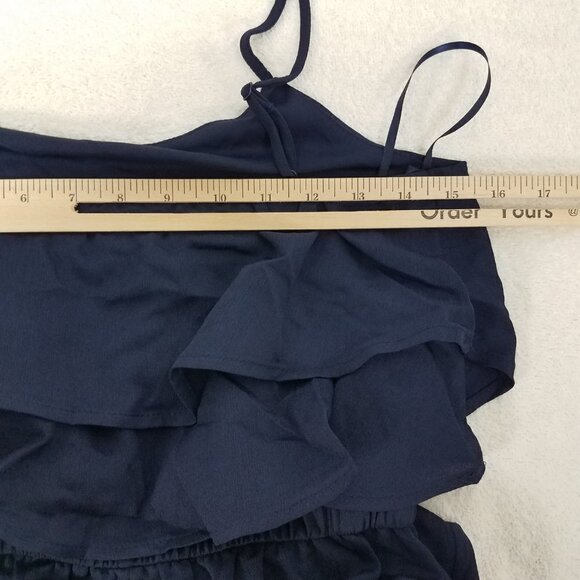 NEW One Clothing Size S Sleeveless Ruffle Pant Jumpsuit Cropped Wide Leg in Navy - Picture 8 of 12